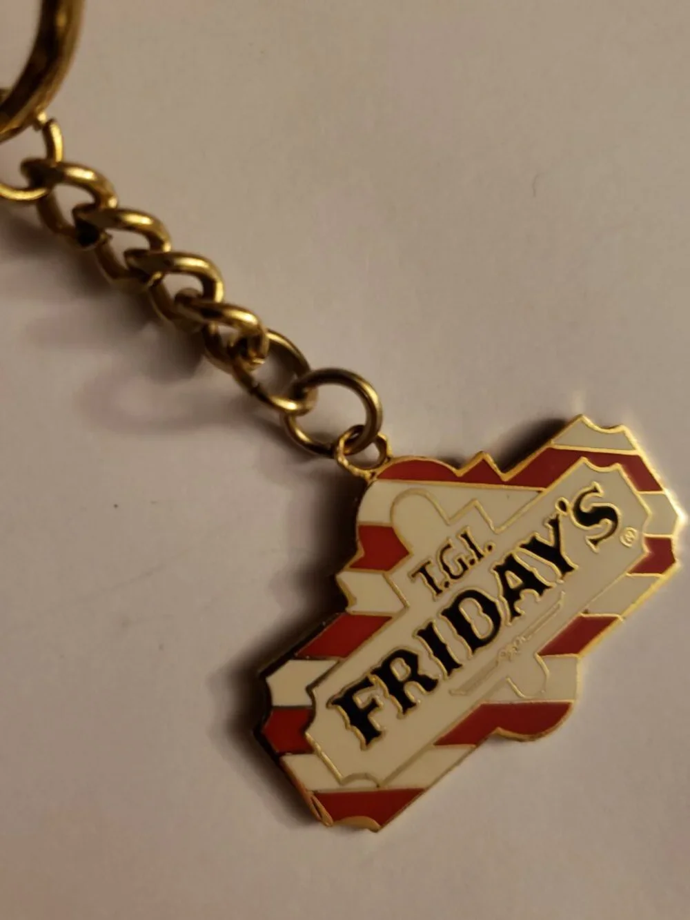 Vintage TGI Fridays Enamel Metal Key Chain Ring Ephemera Promo Swag Advertising